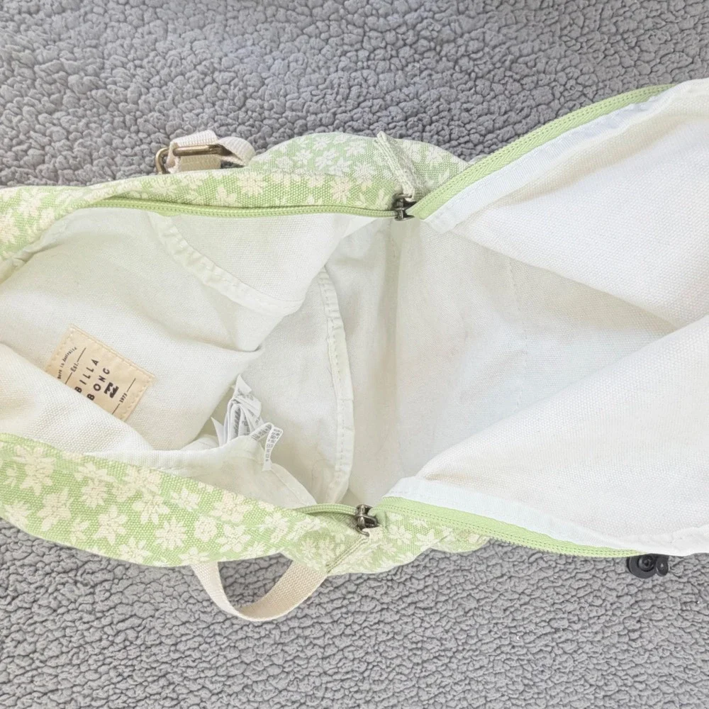 Billabong Mini Backpack Womens Small Green Floral Excellent Canvas Boho Y2K